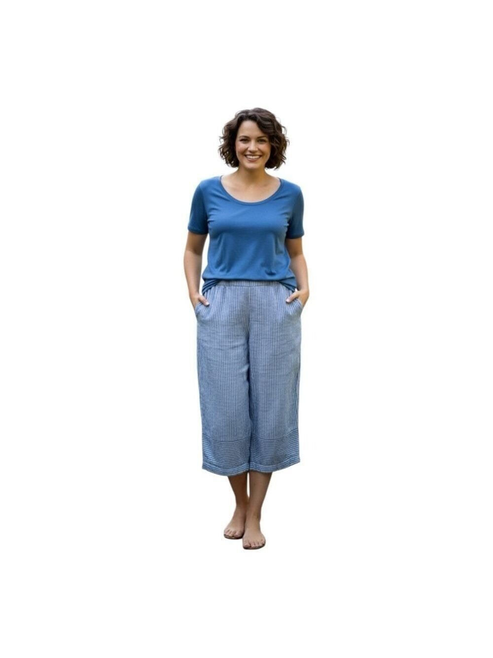 Casa Cabana Grey White Stripe Cropped Pants Size M